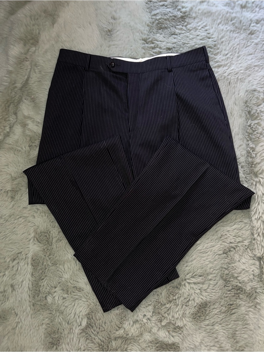 Oscar de la Renta Black Pinstripe Men's Dress Pants - Picture 6 of 6